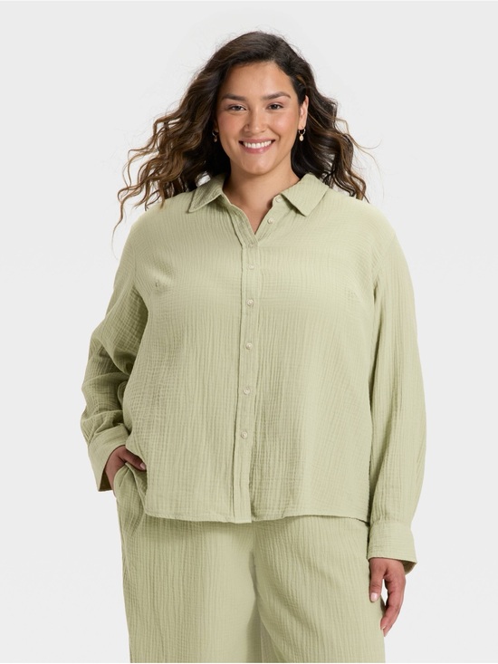 Universal Thread Tops - XXL / 4X - Universal Thread Long Sleeve Gauze Collared Button-Down Shirt